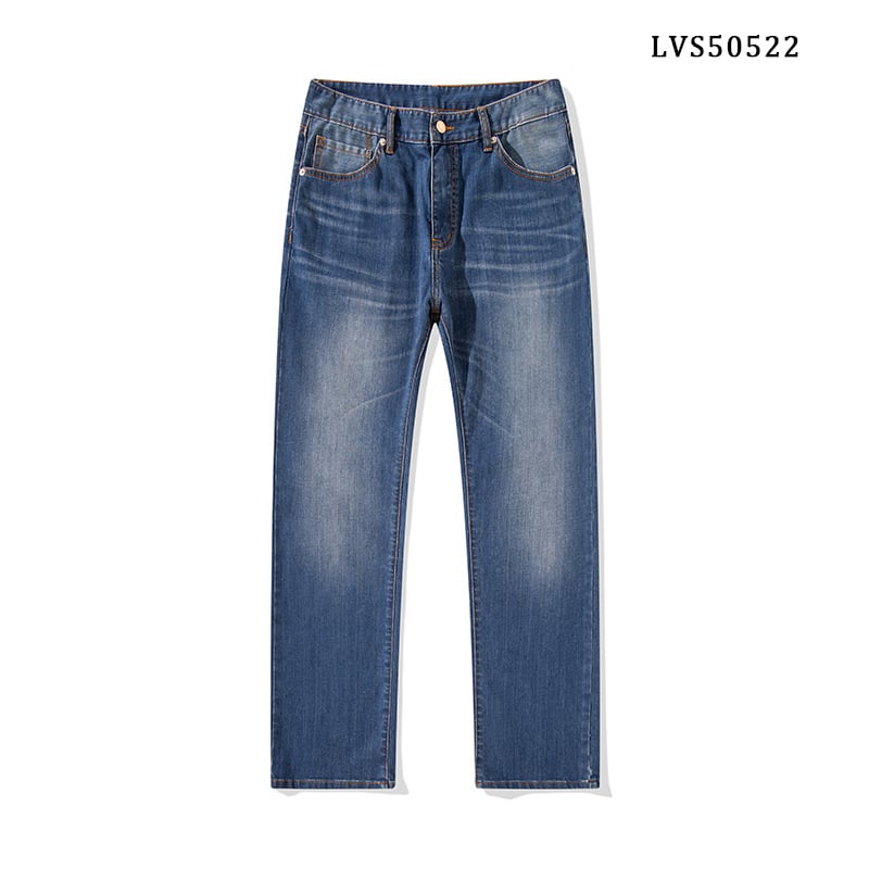 Férfi farmernadrág, egyenes szabású, magas derék, cipzáras záródás, pamut denim, enzimes és homokos mosás