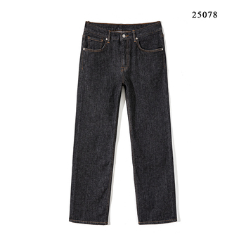 Дънки с прав крак, висока талия, дебелен памук, ензимно пране, множество джобове