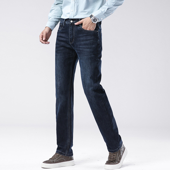 Дънки деним със стреч, straight кройка, за мъже, средна талия, цип за закопчаване