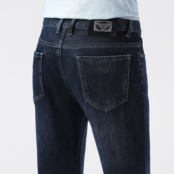 Дънки деним със стреч, straight кройка, за мъже, средна талия, цип за закопчаване