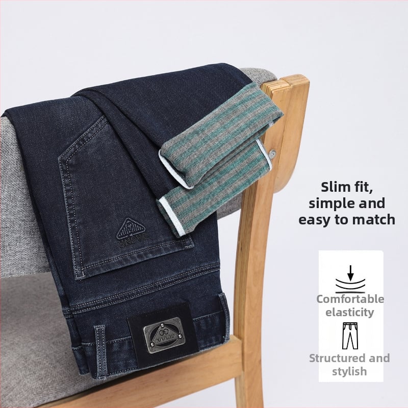 Дънки деним със стреч, straight кройка, за мъже, средна талия, цип за закопчаване