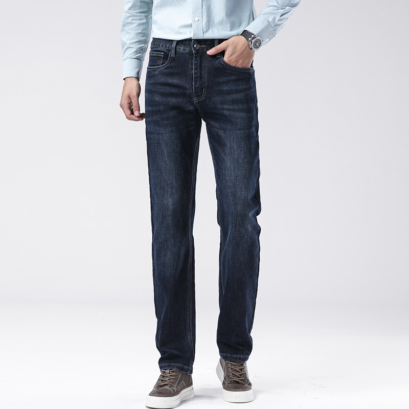 Дънки деним със стреч, straight кройка, за мъже, средна талия, цип за закопчаване