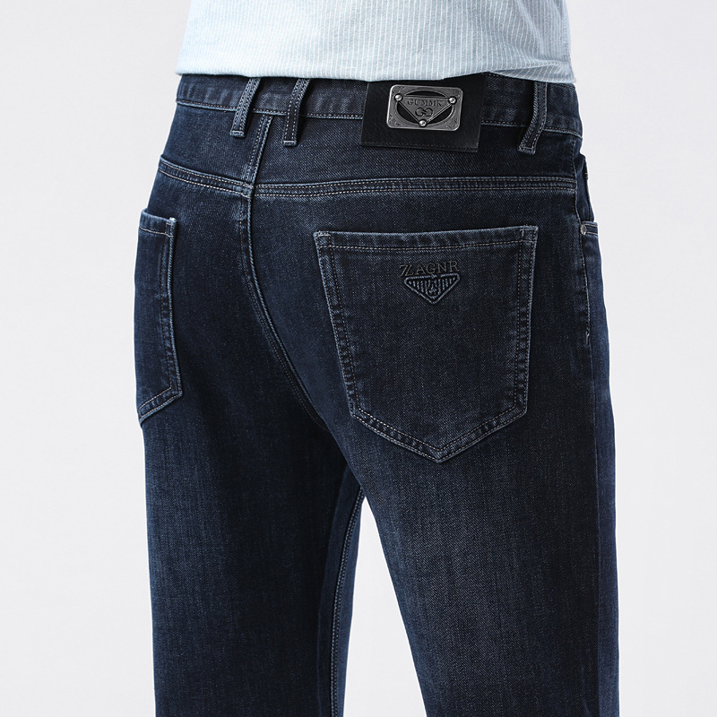 Дънки деним със стреч, straight кройка, за мъже, средна талия, цип за закопчаване
