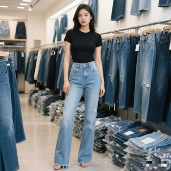 Jeansi femei drept talie înaltă, amestec bumbac-spandex (80-90% bumbac, sub 30% spandex), fermoar, stil casual