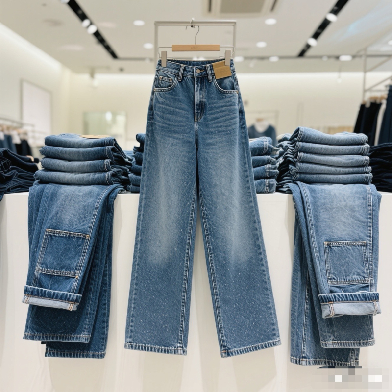 Jeansi femei drept talie înaltă, amestec bumbac-spandex (80-90% bumbac, sub 30% spandex), fermoar, stil casual