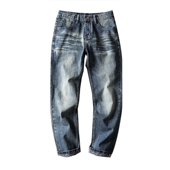 Мъжки дънки - еластични, с права кройка, средна талия, цип, 62% памук