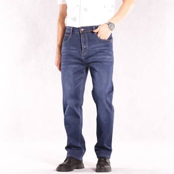 Мъжки дънки с прави крачета и еластичност, висока талия, памучен деним, ежедневни