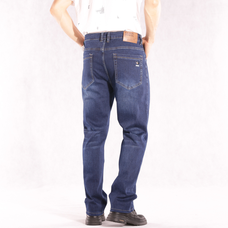 Мъжки дънки с прави крачета и еластичност, висока талия, памучен деним, ежедневни