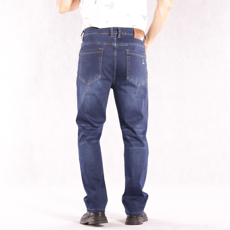 Мъжки дънки с прави крачета и еластичност, висока талия, памучен деним, ежедневни