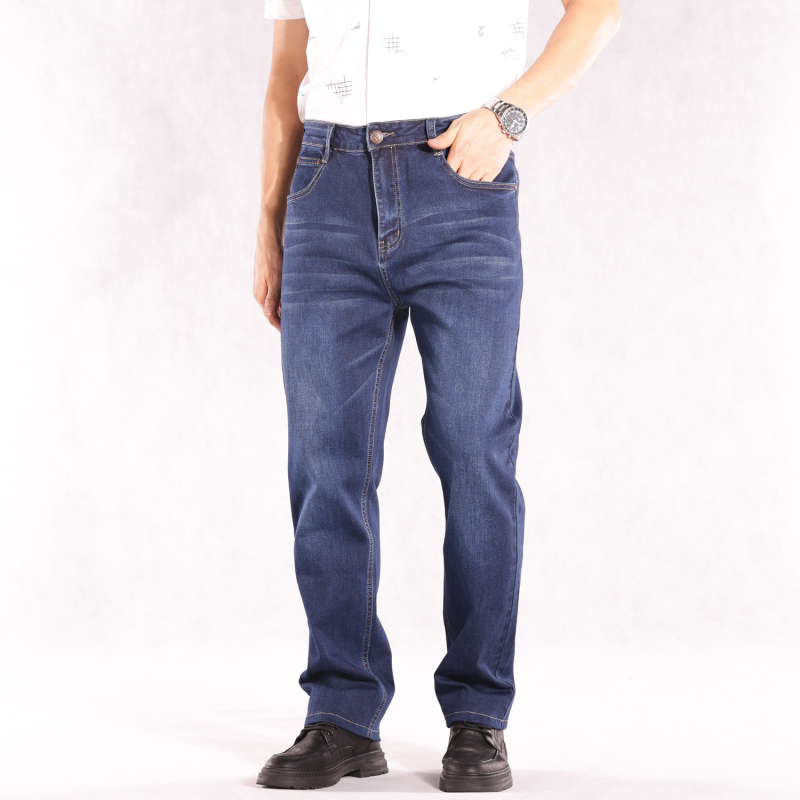 Мъжки дънки с прави крачета и еластичност, висока талия, памучен деним, ежедневни