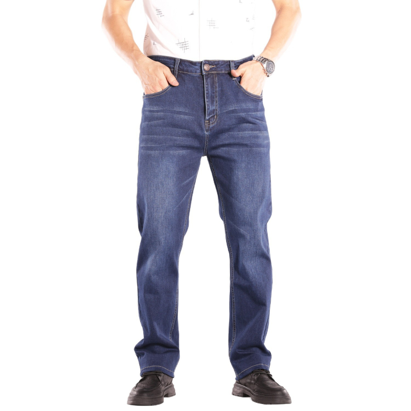 Мъжки дънки с прави крачета и еластичност, висока талия, памучен деним, ежедневни