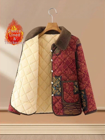 Яке с памучна подплата за жени на средна възраст, флоралeн принт, полиестер 95%+, пълнител полиестер‑памук, свободна кройка