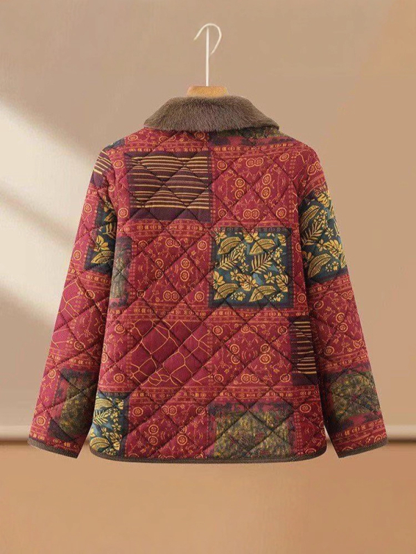 Яке с памучна подплата за жени на средна възраст, флоралeн принт, полиестер 95%+, пълнител полиестер‑памук, свободна кройка