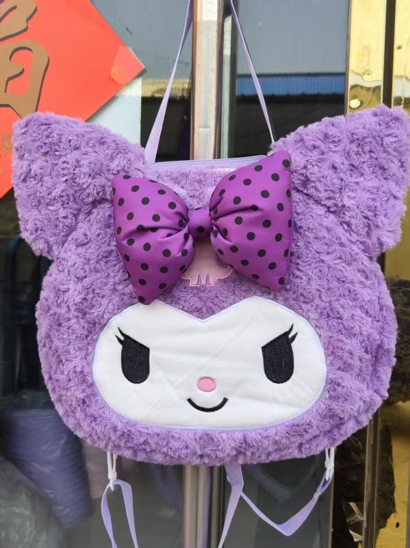 Geantă Tote rotundă din pluș, închidere cu fermoar, buzunar interior cu fermoar și bretele duble