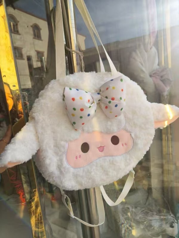 Geantă Tote rotundă din pluș, închidere cu fermoar, buzunar interior cu fermoar și bretele duble