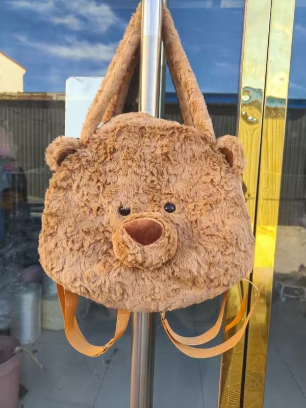 Geantă Tote rotundă din pluș, închidere cu fermoar, buzunar interior cu fermoar și bretele duble