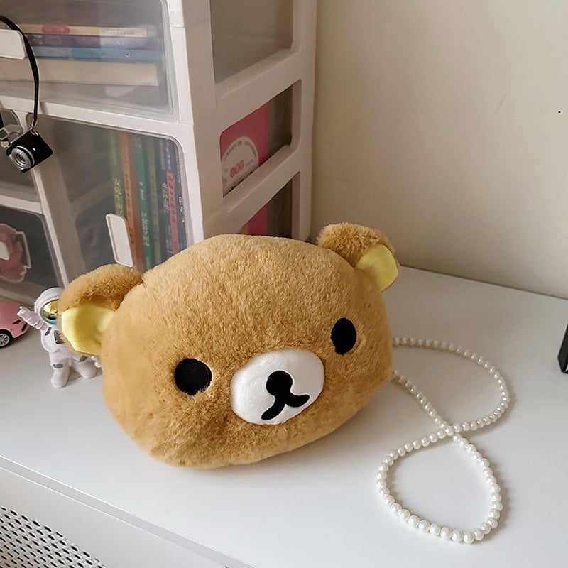 Geantă Tote rotundă din pluș, închidere cu fermoar, buzunar interior cu fermoar și bretele duble