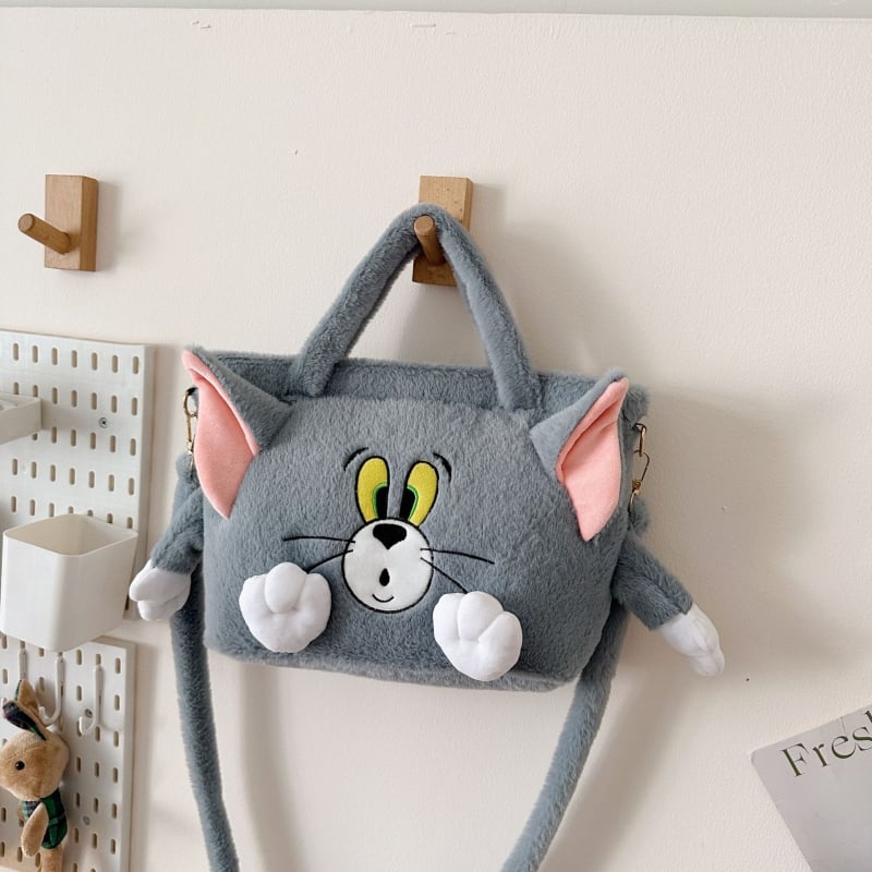 Geantă Tote rotundă din pluș, închidere cu fermoar, buzunar interior cu fermoar și bretele duble