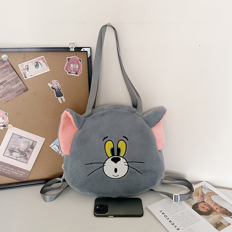 Geantă Tote rotundă din pluș, închidere cu fermoar, buzunar interior cu fermoar și bretele duble