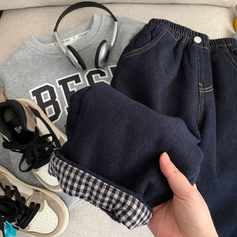 Muške Arctic Velvet hlače, Zima 2025, Cowboy denim, ležerni stil, mješavina pamuka i poliestera s podstavom od poliester
