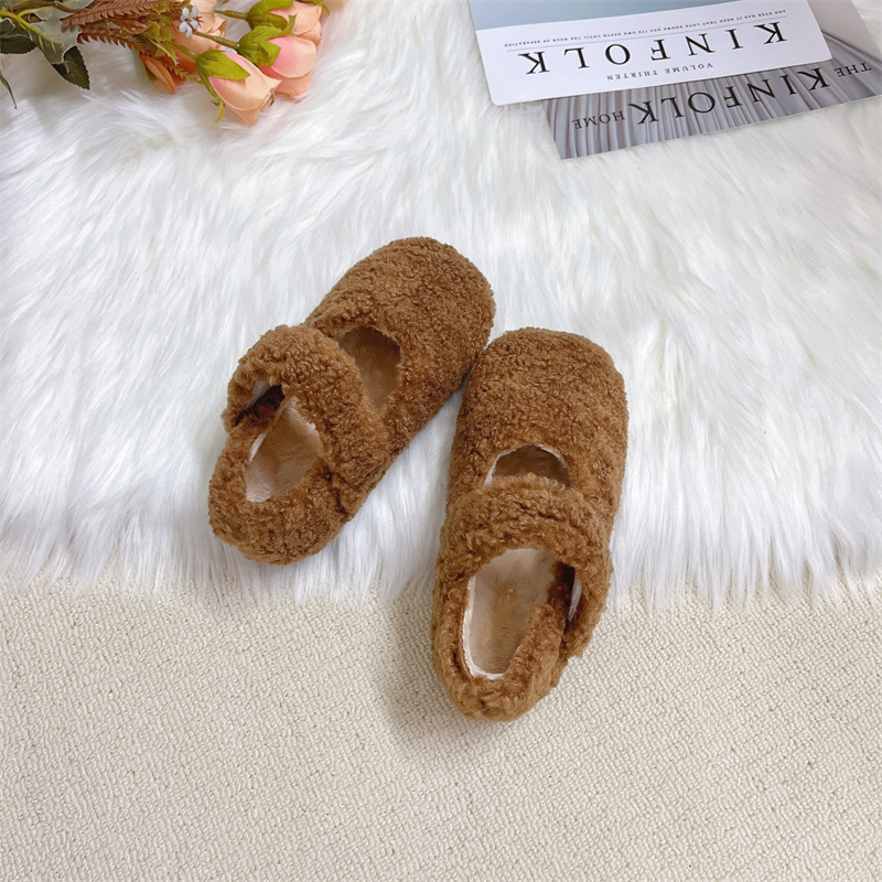 Mergaitėms skirti korejiško stiliaus pūkuoti bateliai, velvet viršutinė dalis, Velcro užsegimas, gumos padas, amžius 1–16 metų