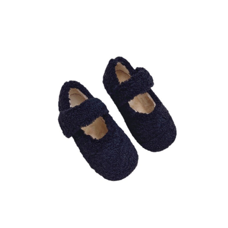 Mergaitėms skirti korejiško stiliaus pūkuoti bateliai, velvet viršutinė dalis, Velcro užsegimas, gumos padas, amžius 1–16 metų