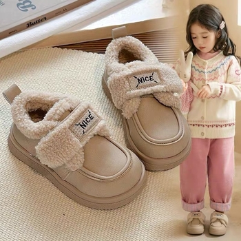 Детски обувки за момичета за есен-зима, подплатени с флис, гумена подметка, удебелен дизайн, закопчаване с Velcro, горна част: супер фибър