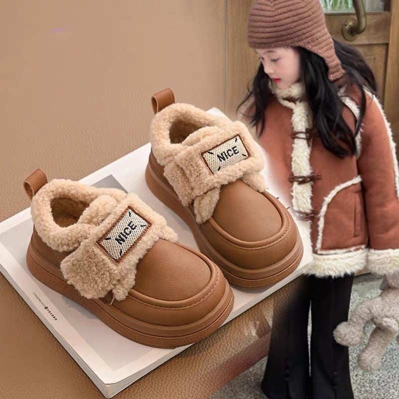 Детски обувки за момичета за есен-зима, подплатени с флис, гумена подметка, удебелен дизайн, закопчаване с Velcro, горна част: супер фибър