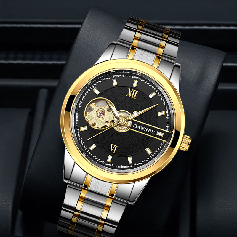 TIANNBU Tourbillon Automatski Muški Sat, Skeletirani Cifer, Narukvica od Nehrđajućeg Čelika, Model 8018, Vodootporan do 10 m