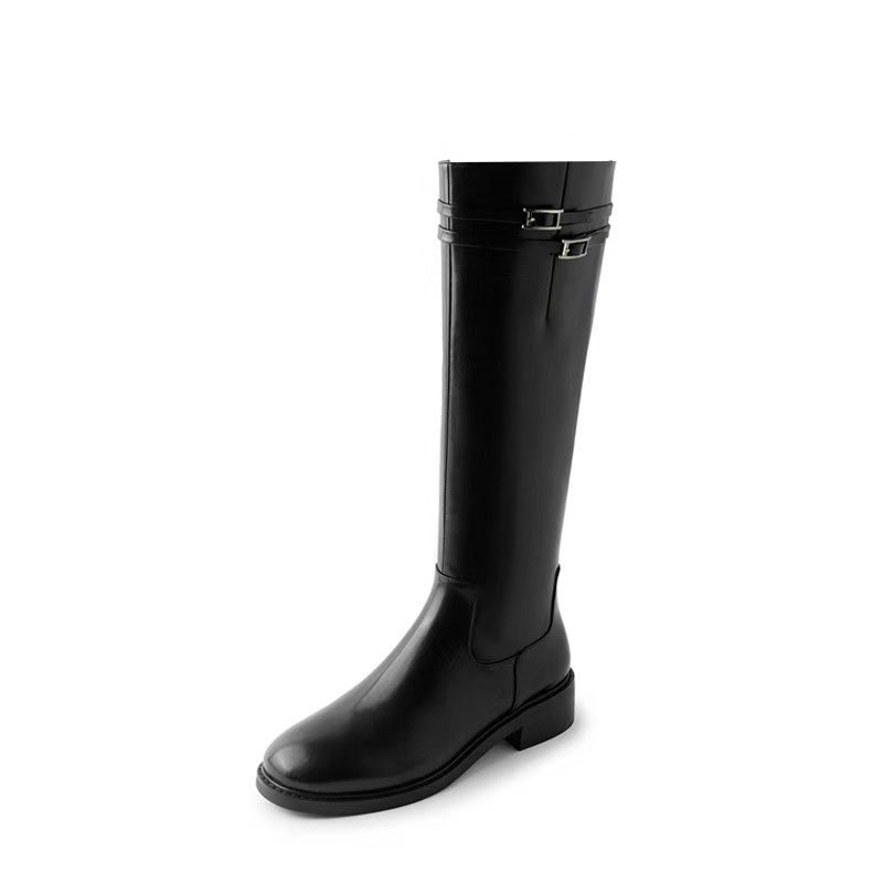 Ghete pentru femei până la genunchi, vârf rotund, toc gros 3–5 cm, fermoar lateral, partea superioară Super Fiber