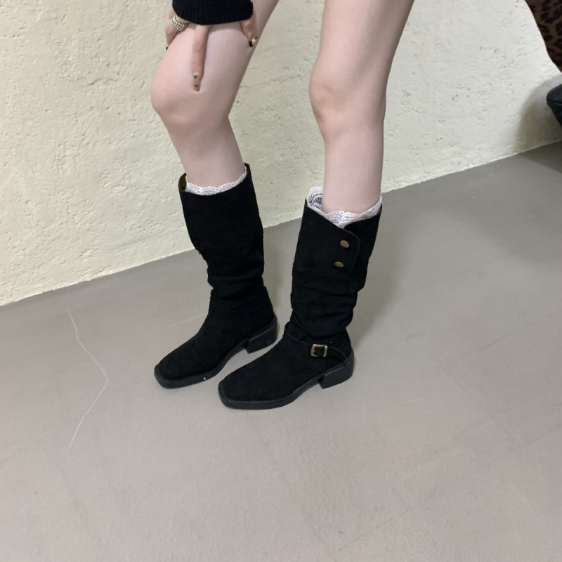 Cizme peste genunchi pentru femei, toc mediu 3–5 cm, exterior din Super Fiber, talpă din cauciuc