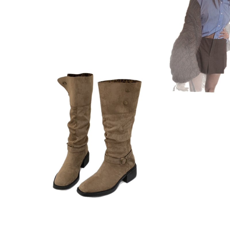 Cizme peste genunchi pentru femei, toc mediu 3–5 cm, exterior din Super Fiber, talpă din cauciuc