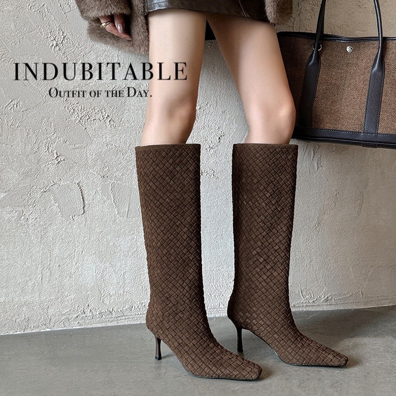 Női nubuk velúr magas szárú csizma, négyszögletes orrú, stiletto 6–8 cm, gumitalp