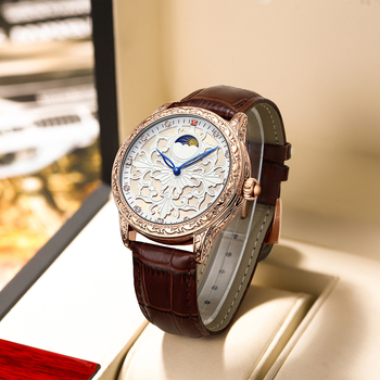 Óra – Mechanikus mozgás, Duke rosa, Mechanikus mozgás modell, Valódi bőr szíj, Ötvözet tok