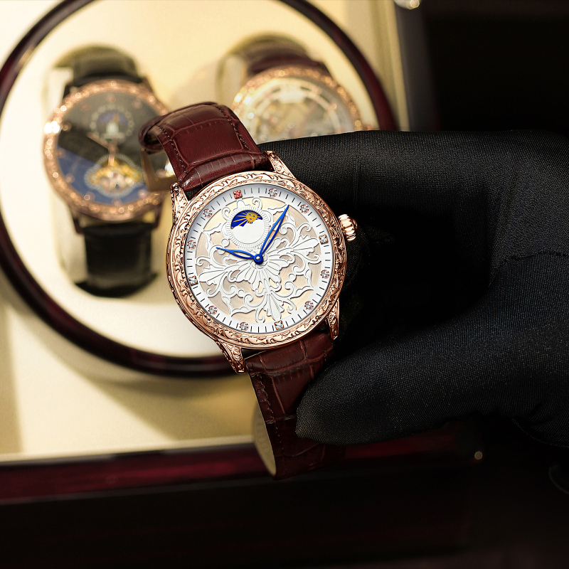 Óra – Mechanikus mozgás, Duke rosa, Mechanikus mozgás modell, Valódi bőr szíj, Ötvözet tok