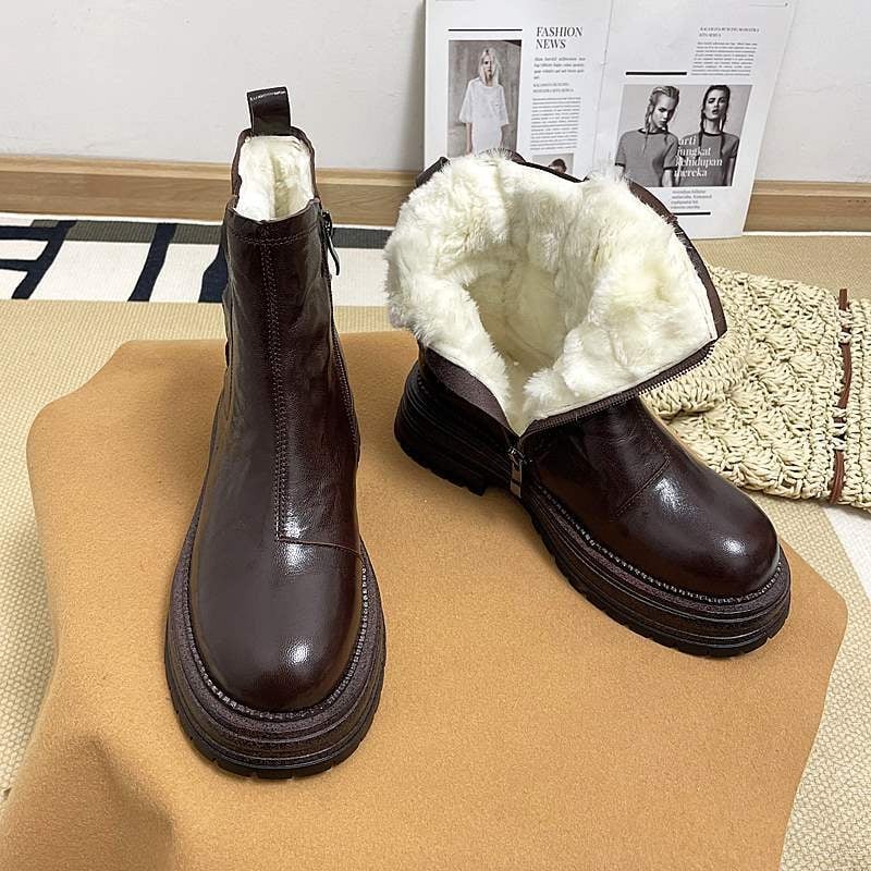 Női Martin csizmák, valódi bőrből, belső bélés és talp gyapjúból, alacsony szár, oldalsó cipzár