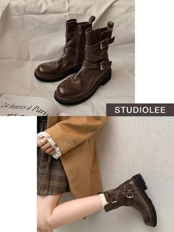 Lovagcsizma – marhabőr felső, gumírozott talp, kerek orr, középmagas sarok 3–5 cm, oldalsó cipzár