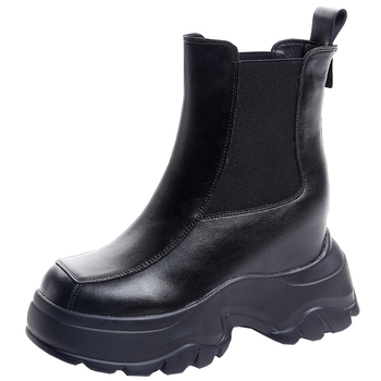 Női Chelsea csizmák magasságot növelő sarokkal, PU talpú, két rétegű marhabőr felsőrész