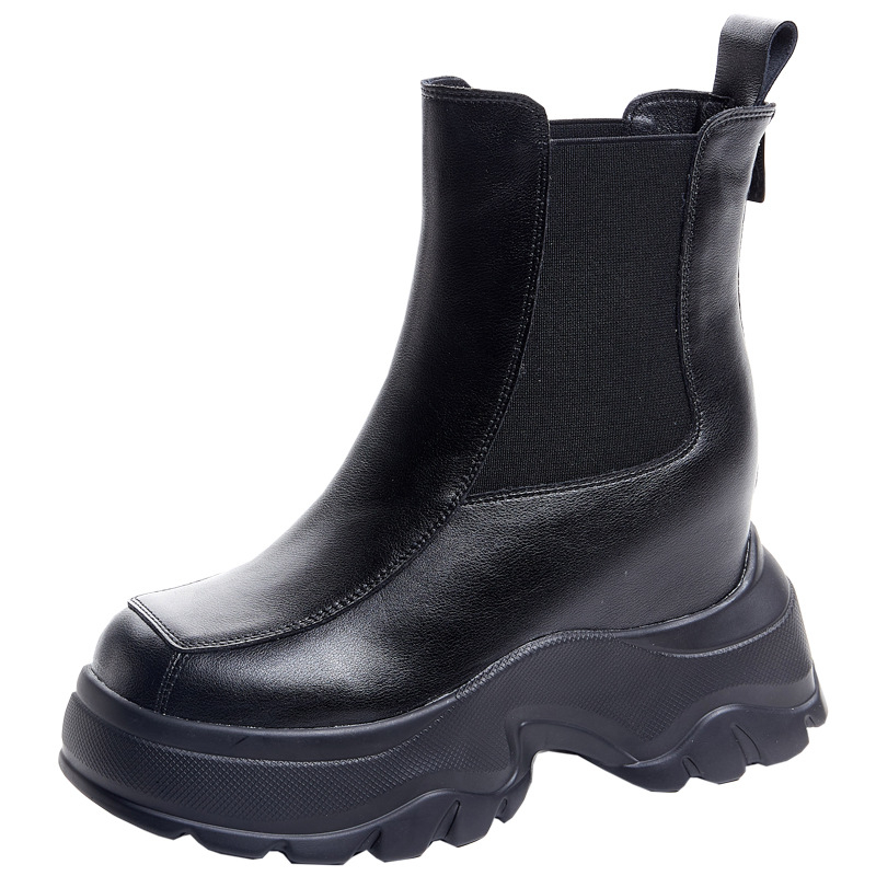 Női Chelsea csizmák magasságot növelő sarokkal, PU talpú, két rétegű marhabőr felsőrész