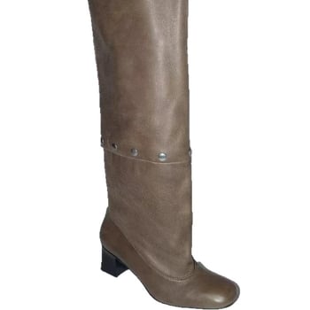 Botine de damă - exterior microfibră, înălțime înaltă a gambelor, vârf rotund, toc gros, slip-on