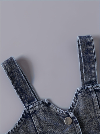 Lányoknak szóló puffos ujjú ruha denim mellénnyel — két darabos készlet, légáteresztő poliészter.