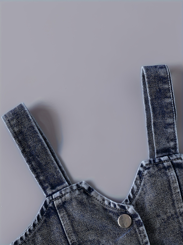 Lányoknak szóló puffos ujjú ruha denim mellénnyel — két darabos készlet, légáteresztő poliészter.