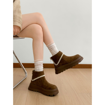 Női divatos bakancs: PU felső rész, gumírozott talp, magas szár, kerek orr, oldalsó záródás