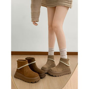 Női divatos bakancs: PU felső rész, gumírozott talp, magas szár, kerek orr, oldalsó záródás