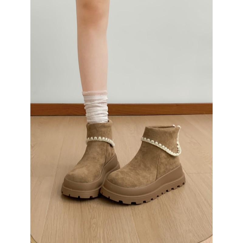 Női divatos bakancs: PU felső rész, gumírozott talp, magas szár, kerek orr, oldalsó záródás