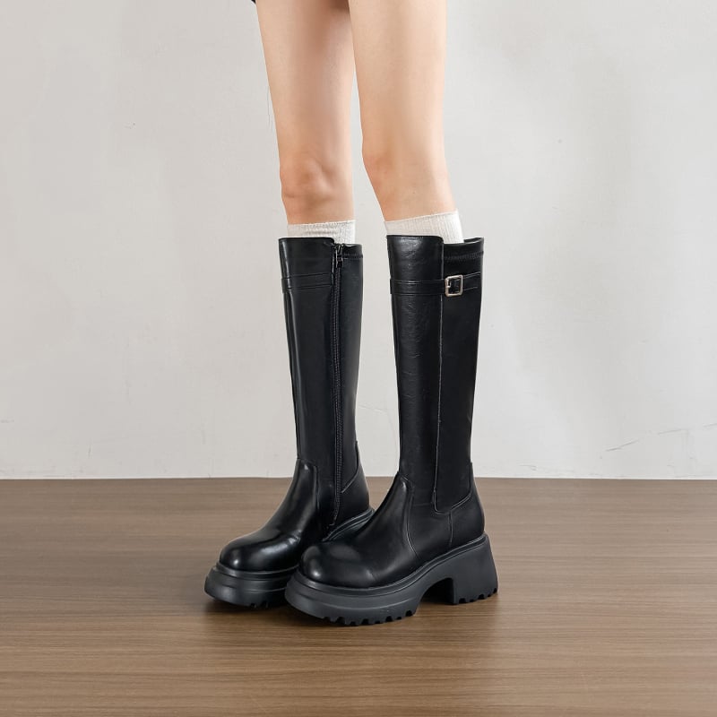 Lovaglócsizma, Valódi bőr, Magas szár, Vastag talp, Oldalsó cipzár