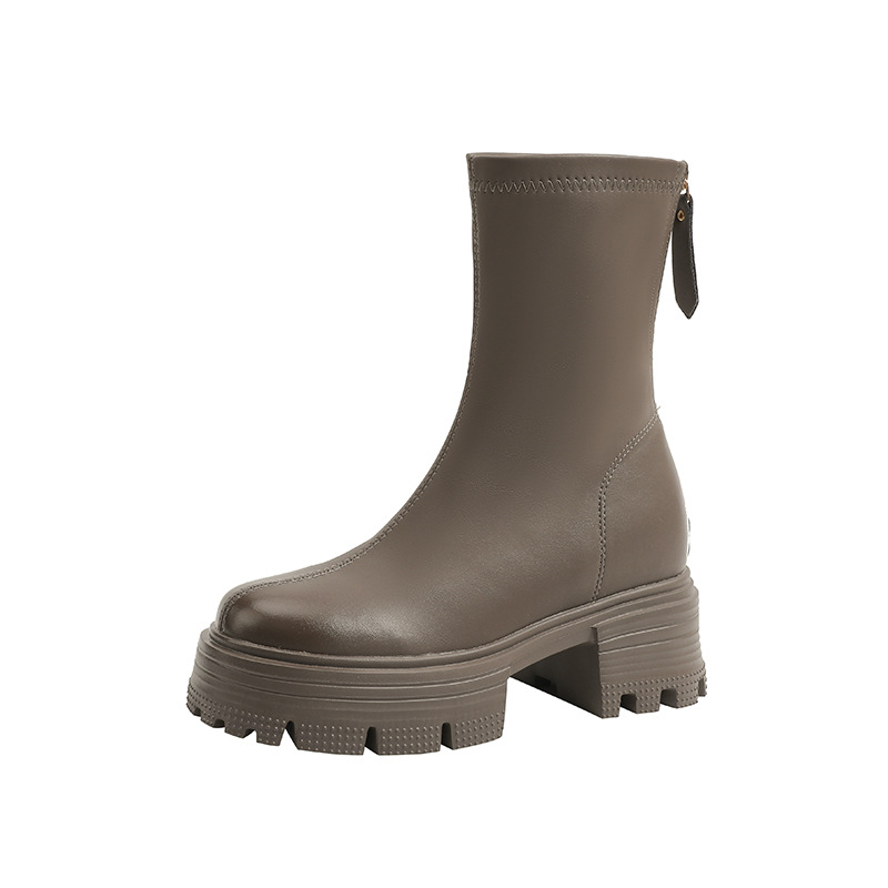 Ghete Martin cu partea superioară din microfibră, talpă din cauciuc, fermoar pe spate, vârf rotund, gheată înaltă