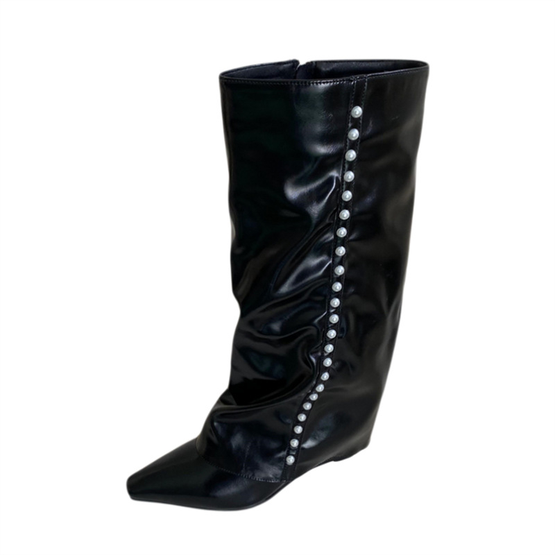 Cizme de modă – vârf ascuțit – toc în formă de cui 6–8 cm – până la genunchi – partea superioară din velur