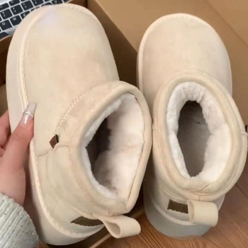 Ghete de zăpadă pentru femei, impermeabile și calde, talpă antiaderentă, gleznă joasă, vârf rotund, platformă de 5 cm, nubuk de vițel, căptușeală din bumbac, ușor de purtat