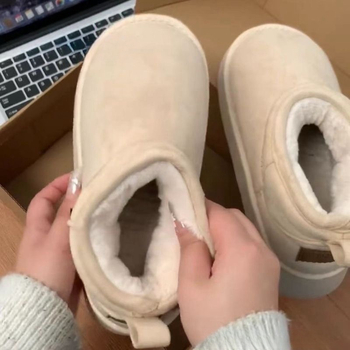 Ghete de zăpadă pentru femei, impermeabile și calde, talpă antiaderentă, gleznă joasă, vârf rotund, platformă de 5 cm, nubuk de vițel, căptușeală din bumbac, ușor de purtat